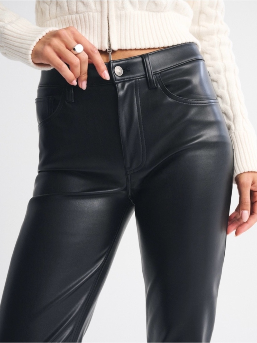 Abercrombie & Fitch Black Faux Leather High-Rise Jeans